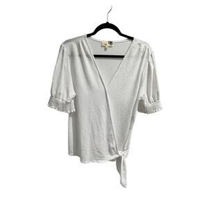 Everleigh Boho White Wrap Waffle Blouse Women's Size L Breathable Neutral